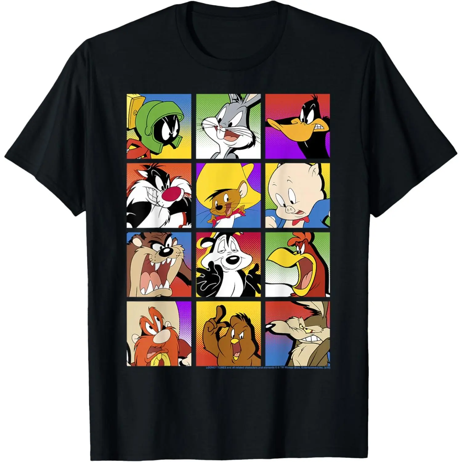 Looney Tunes Group Shot Graphic Crewneck Short-Sleeve Round Neck Sports Top, Box-Up Design Athletic Sports & Outdoor Shirt, Shortsleeve