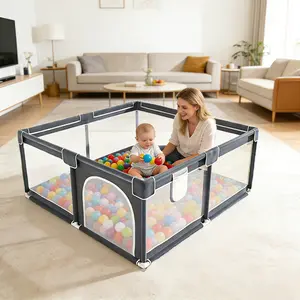 ExtraLarge Baby Playpen for Babies andToddlers, Safe Activity Center withSoft Play Fence,Indoor Safety Yard,Easy to Assemble and Clean(Black/Gray),Breathable Mesh & Travel Bag, Indoor/Outdoor Kids Activity Center,Quick-Folding Playpen for Baby & Toddler
