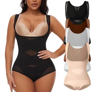 Women's Tummy Control Open Bust Shapewear Bodysuit Mesh Breathable Basic Fajas Waist Trainer Body Shaper, Ladies Minimalist Comfort Sleeveless High Waist Compression Tank Top, Fabric Womenswear Underwear Underbust Corset Outfit Knit