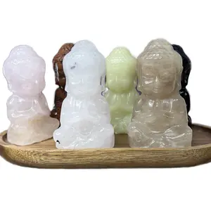 Crystal Carved Baby Buddha Gemstone Sculpture for Spiritual Meditation Decor Decoration Room Ornaments Religious