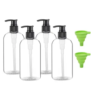 4Pcs Empty Plastic Pump Bottles Dispenser 16oz/500ml Portable Clear BPA-Free Cylinder Shampoo Lotion Hand Pump Bottle Durable Refillable Containers - Home Improvement.