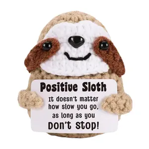 Positive Crochet Sloth, Handmade Durable Soft Fluffy Emotional Support Knitted Sloth with Positive Card, Cheer Up Gift for Friends Family Or Coworkers, Stuffed Animal Gift, Soft Cuddly Gift, Soft Huggable, Handmade Crochet Figure