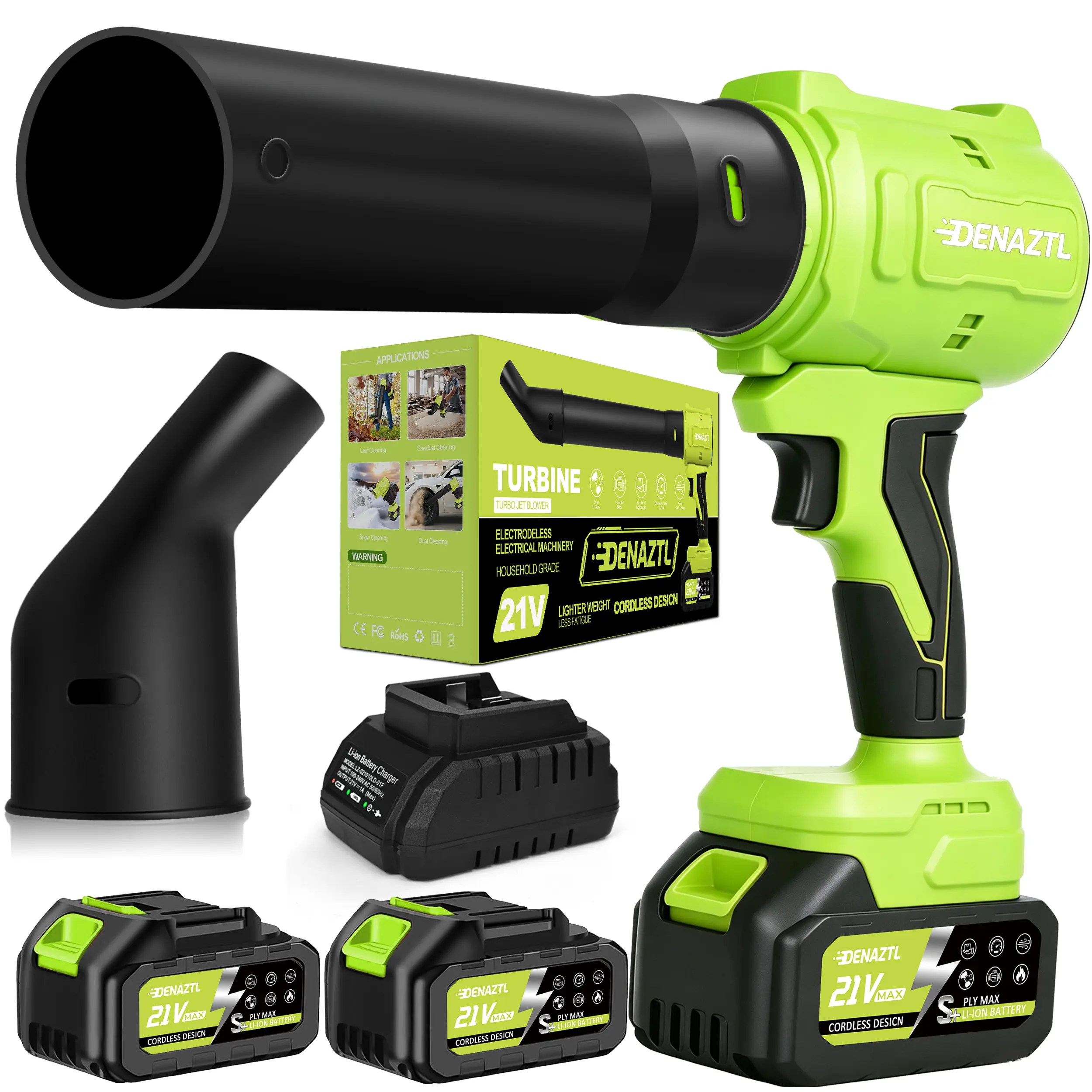 Denaztl Turbo Jet Blower,Leaf Blower with 2X 4.0Ah Batteries, Electric Handheld Blower with Extended Tube, Lightweight Battery Powered Sweeper for Lawn Care, Snow, Dust, Patio & Driveway - Gift Packaging Cordless