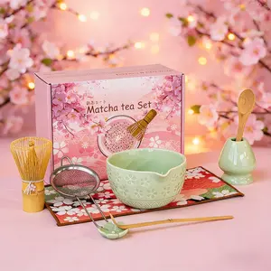 8pcs Matcha Whisk Set Powder Kit, Matcha Making Tea Starter Kit, Ceremony Tea Set, Bowl Included, Ideal Gift for Women & Beginners