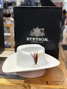 STETSON 30X White El Patron Hat 3-Piece Buckle Accent 4 5/8 Crown 4 Brim Leather Sweatband