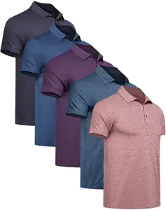 5 Pack  Mens Polo Shirts Quick Dry Short Sleeve Golf T Shirt Performance Moisture Wicking Casual Workout