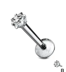 Square CZ Prong Titanium Internally Threaded Labret