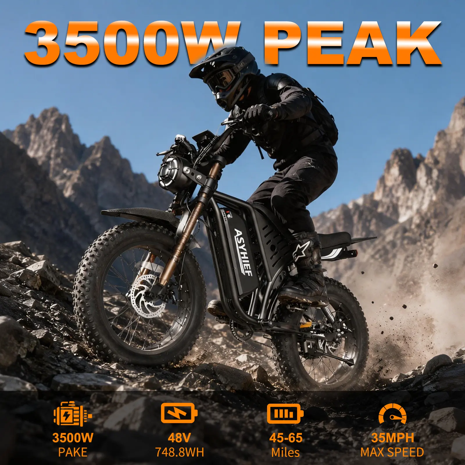 ASYHIEF AX100 3500W Peak Electric Bike for Adults, 35MPH, 48V 15.6Ah Removable Battery, 20"x4" Fat Tire All-Terrain Ebike, 7-Speed Gear,  LCD Screen NFC Keyless Unlock, Full Hydraulic Suspension, 330LBS Load, All-Terrain Waterproof Off-Road E-Bike