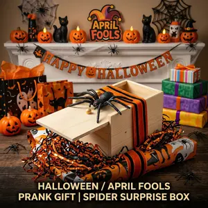 The Best Prank Ever - Scary Spider Surprise Handmade Wooden Spider Original Horror Prank Box Soft Rubber Safe Play Eco-Friendly Non-Toxic Birthday Gift for Adults Unique Pranks Easter gift