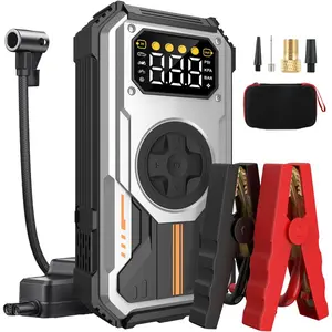 6000A Car Jump Starter with Air Compressor 7.5L Gas 6L Diesel LCD Display LED Flashlight -20℃ to 70℃ Rechargeable 12V Jumper