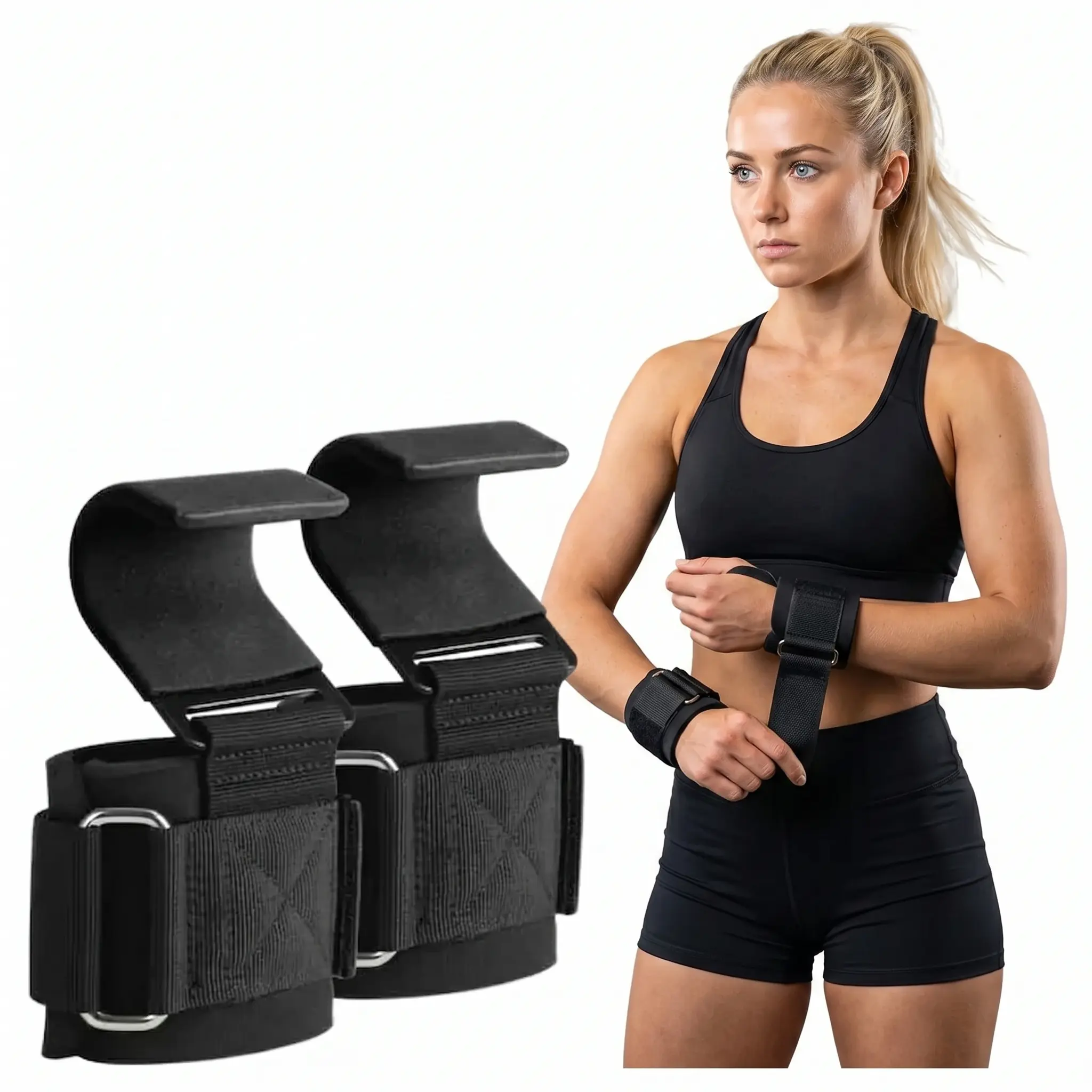 Premium Comfort Weight Lifting Hooks with Extra Thick Wrist Padding | Fully Adjustable Support Straps & Ergonomic Grips for Pain-Free Deadlifts, Shrugs, Rows & Gym Fitness Training