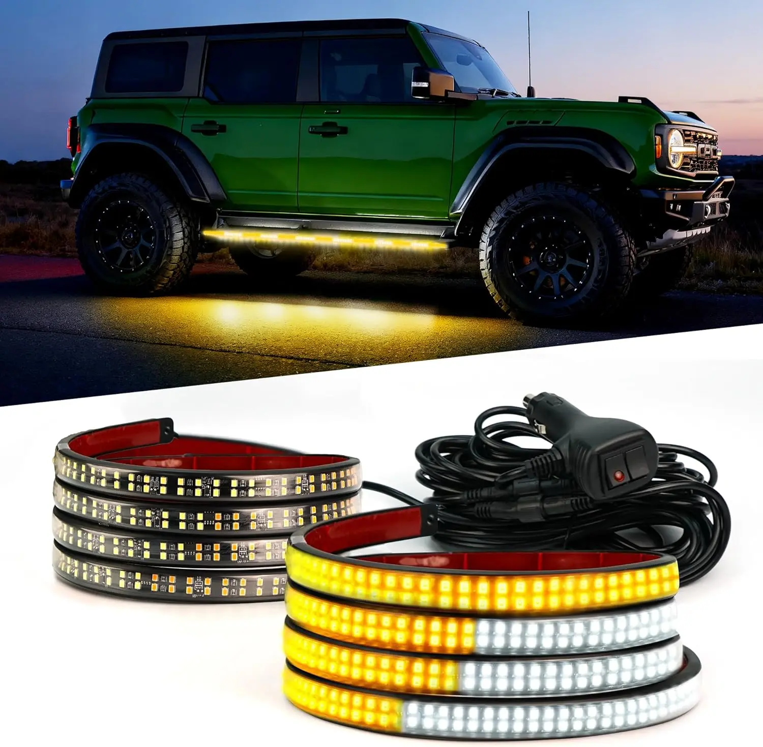 4WDKING Emergency Strobe Lights Strip 2PCS 70 Inch Amber White 864 LED Running Board Lights Bar Waterproof Flashing Warning Hazard Safety Side Lightbar  for Truck Construction car Pickup Snow Plow, Flashing Light Strobe, Strobe Mode