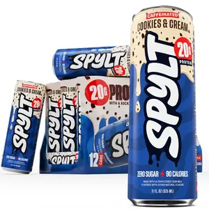 SPYLT High Protein Drink, Caffeinated Chocolate Milk - Cookies & Cream | Workout Recovery & Energy Boost | Sugar Free, Lactose Free | Ready-to-Drink, 12-Pack Beverage - PACKAGING MAY VARY