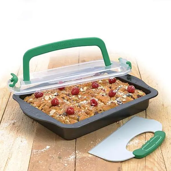 BergHoff Perfect Slice 3-piece 13"x9" Covered Cake Pan with Tool, Grey