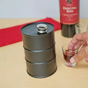 25 oz Matte Black Oil Barrel Shaped Large Capacity Stainless Steel Whiskey Liquor Hip Flask Drinkware Bottles Metal Stylish Bottled Beverage Container Tumblers Portable, Storage