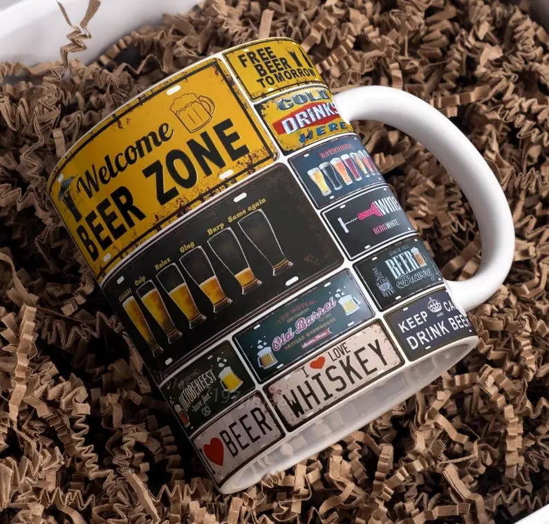 Beer Zone Mug Wrap Around Mug Design 11oz, 15oz, Sublimation, Classic, Oktoberfest, Love Beer, Love Whiskey, Free Beer, Dad Mug