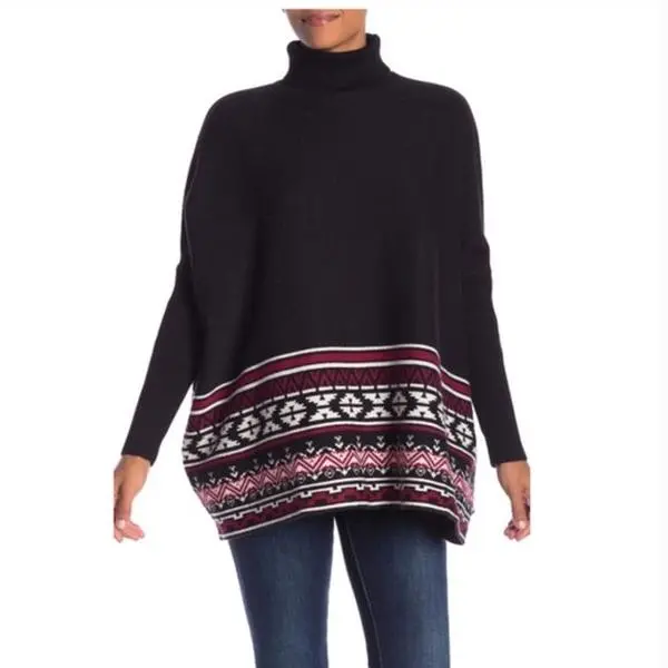 JOSEPH A Patterned Turtleneck Poncho Sweater