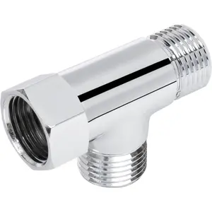 Solid Brass G1/2" 3 Way Diverter Valve - Hose Fitting Tee, T Shape Adapter Connector for Angle Valve Hose, Bath Shower Arm, and Toilet Bidet Sprayer Faucet (Chrome Finish)