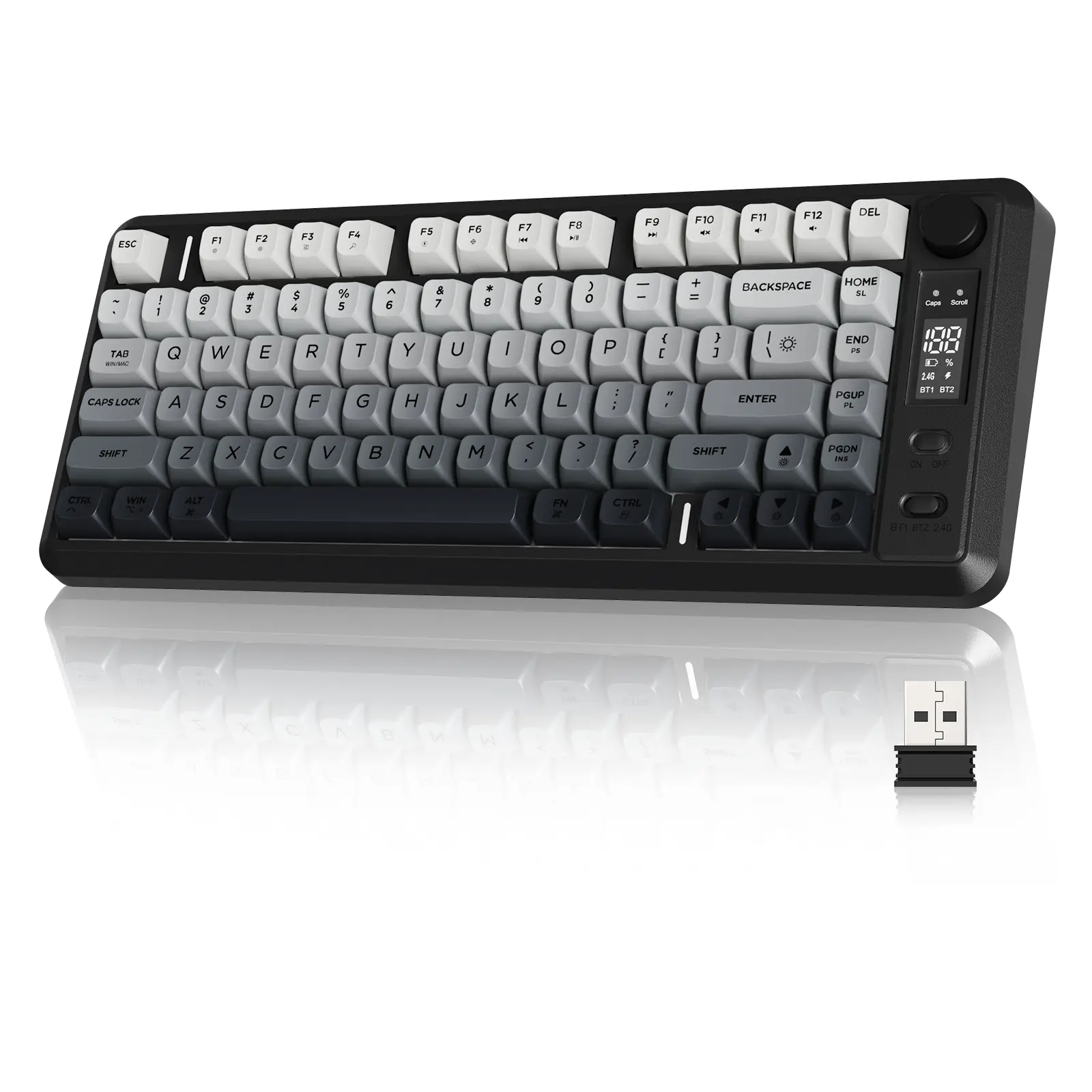 ZIYOU LANG M75 Wireless Gaming Keyboard, RGB Backlit Rechargeable 2000mAh Battery, Small Membrane But Mechanical Feel Keyboard with Smart Display & Knob, PBT Gradient keycaps for PC, MAC qwerty  Keyboard, Keyboard For Gaming, Bluetooth Keyboards