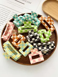 Checkerboard Pattern Hair Claws, Casual and Versatile Hair Accessories for Women, Minimalist Headwear Suitable for Thick Hair, Flat Claw Clips