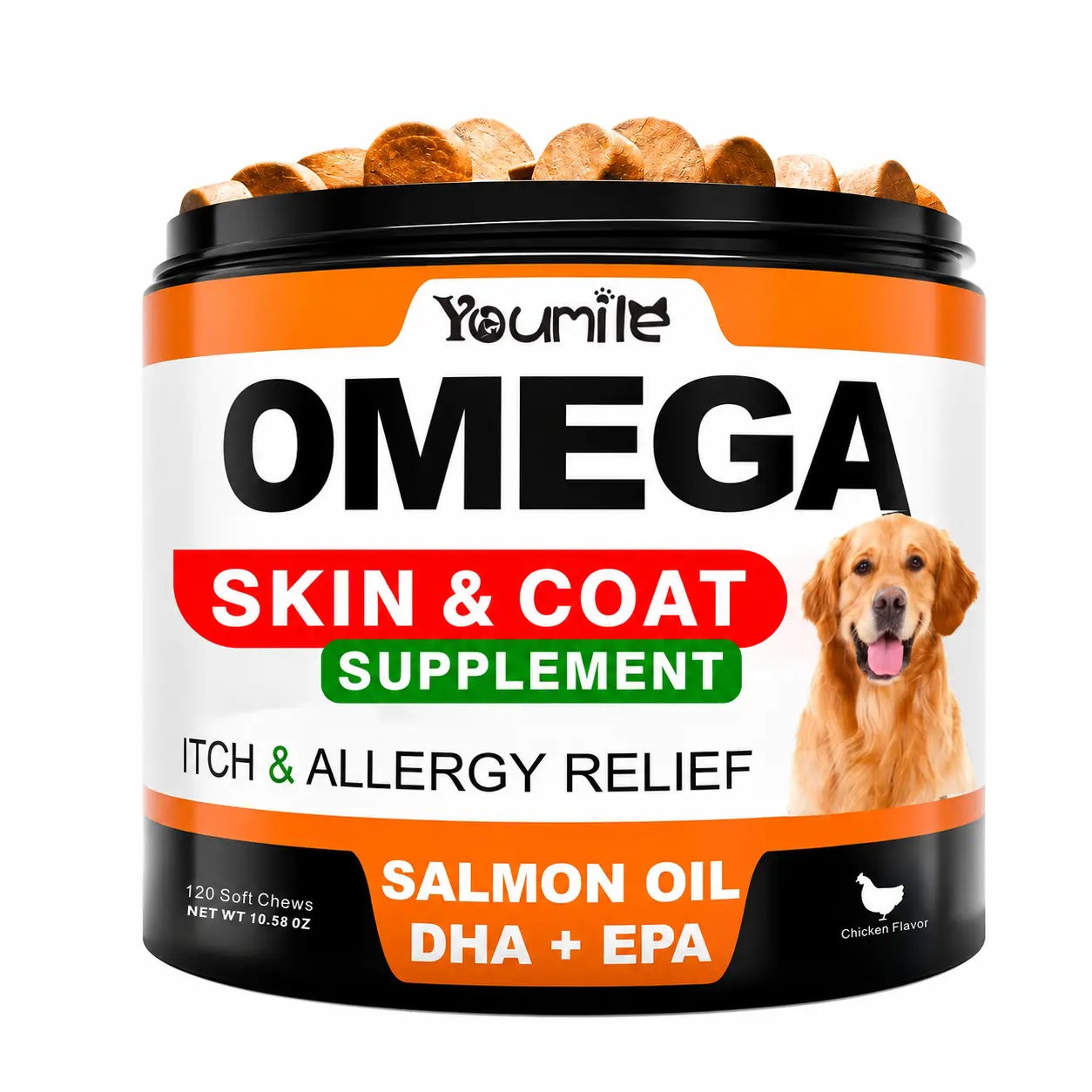 Youmile Omega 3 for Dogs - (120Ct) Fish Oil Treats - Allergy & Itch Relief Skin & Coat Supplement - Dry Itchy Skin, Anti Shedding & Hot Spots Treatment - Pet Salmon Oil Chews - Chicken Flavor outdoorfun Minerals