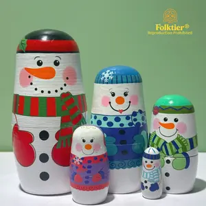 1 Set Russian Nesting Dolls, Snowman Matryoshka Dolls, Wooden Educational Toys for Kids, Crafts & Collectible Souvenirs, Ideal Gifts for Christmas Halloween Easter Thanksgiving Valentine's Day Ramadan New Year Birthday Party Wedding.