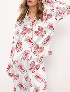 Diet Drinks Pink Bow Coquette Satin Pajama Set For Women Pajamas Set For Sleepover, Women Gift, Housewarming Gift