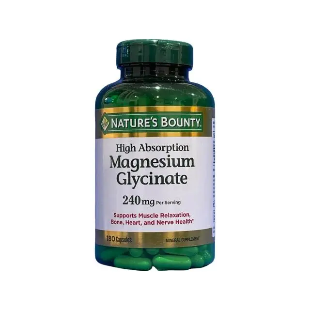 Nature's Bounty Magnesium Glycinate Whole Body Support 240 mg Capsules for Heart, Nerve, and Bone Health Dietary Healthcare Edible