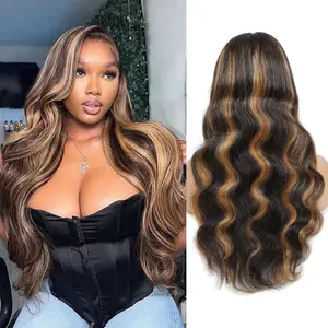 UOLOVA 28 Inch Ombre Highlight Lace Front Wig Human Hair Body Wave 1b/30 Colored Honey Blonde 13x4 Lace Frontal Wigs 200% Density Pre Plucked Balayage Wig for Women