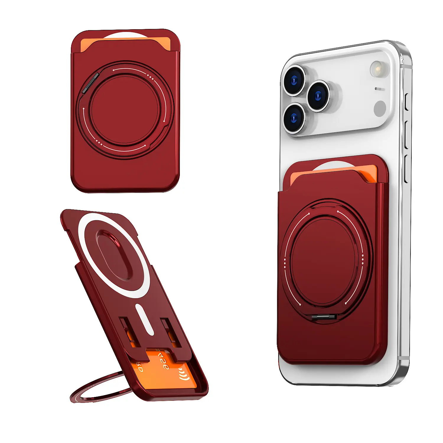 Magnetic Mobile Card Holder with 360° Rotating Stand - Ultra-Slim Frosted Matte Skin-Friendly MagSafe Phone Wallet, RFID Blocker, Card + Grip for iPhone Users