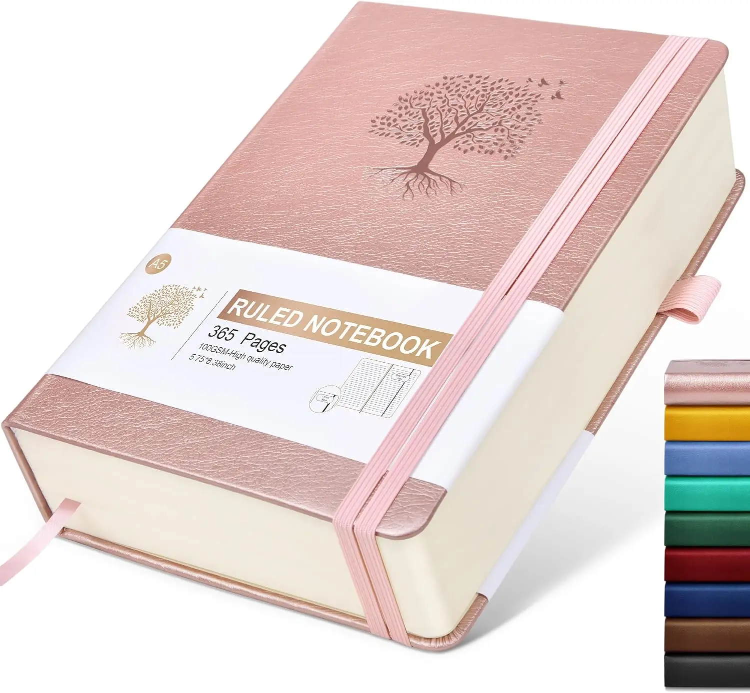 Lined Journal Notebook -365 Pages A5 Thick Journals for Writing Ruled Notebook, Pink Hardcover Leather Journals for Women Men, Daily Journal Notebook for Work, Note Taking (5.75'' X 8.38'' Rose Gold)
