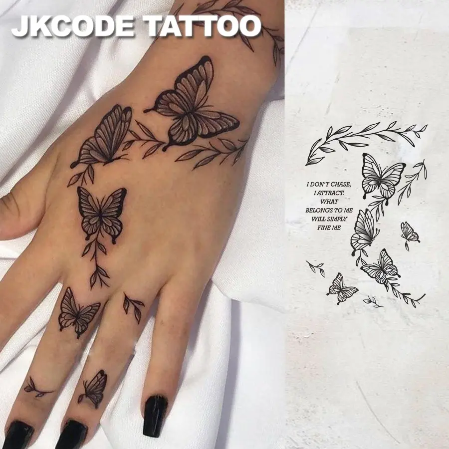 Waterproof Semi-permanent Tattoos, Fingers MINIMAL TATTOO, Simple Design Tattoo, Butterflies and Leaf Temporary Tattoos, Waterproof, Realistic Fake Tattoos, Botanical, Finger Tattoos, Magic Tattoos, Lasts 1-2 Weeks, Tattoos For Women
