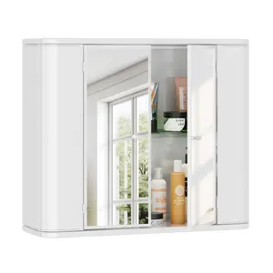 Bathroom Mirror Cabinet, Moisture-Proof Mold-Resistant Iron Medicine Cabinet with Large Storage & Safe Rounded Corner