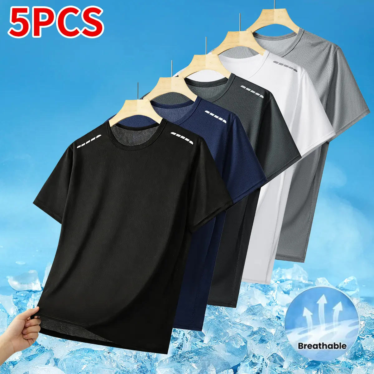 Men's Lightweight Performance Short Sleeve T-Shirt Set - 5 Pack, Quick Dry, Moisture-Wicking, Breathable Gym & Running Top Sporty Crew Neck Training Clothes