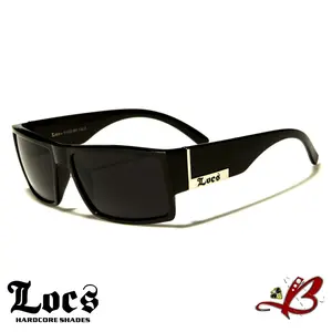 Locs OG Square Gangster Lowrider Sunglasses Street Smoke Black Frame Dark Lens Silver Accent Shades