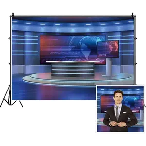 2.5x1.8m Vinyl News Studio Backdrop Interior Broadcasting Backdrops Breaking News Live Streaming Reportage Screen Interview Conference Background for Photo Shoots Props Photography Backdrops