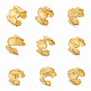 Cazador Stainless Steel Sea Shell Starfish Women's Ring Adjustable Jewelry Gold Color Open Finger Rings 2026 Trendy Summer Beach