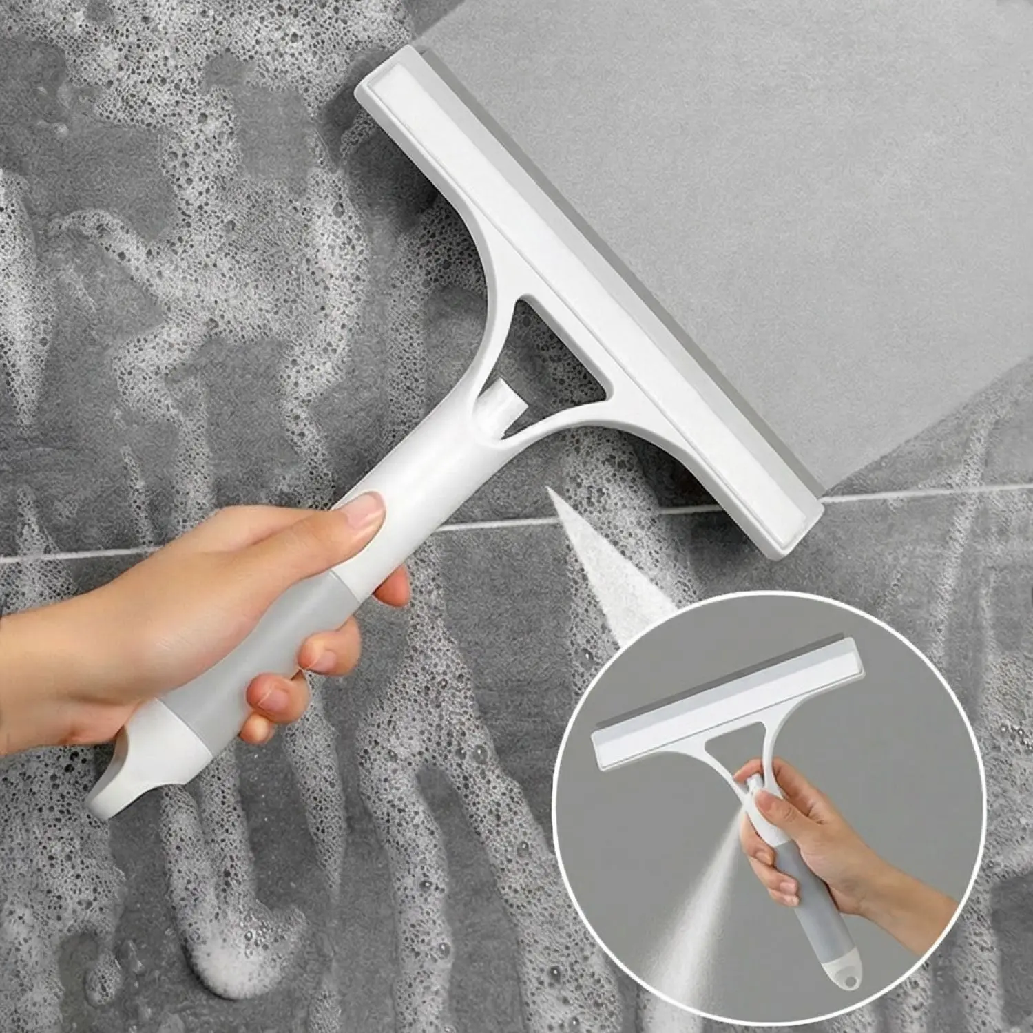 3-in-1 Handheld Window Cleaner with Scraper and Sprayer - Home Cleaning Tool, Removable & Washable Glass Wiper for Bathroom Shower Doors, Car Windshields, Tiles