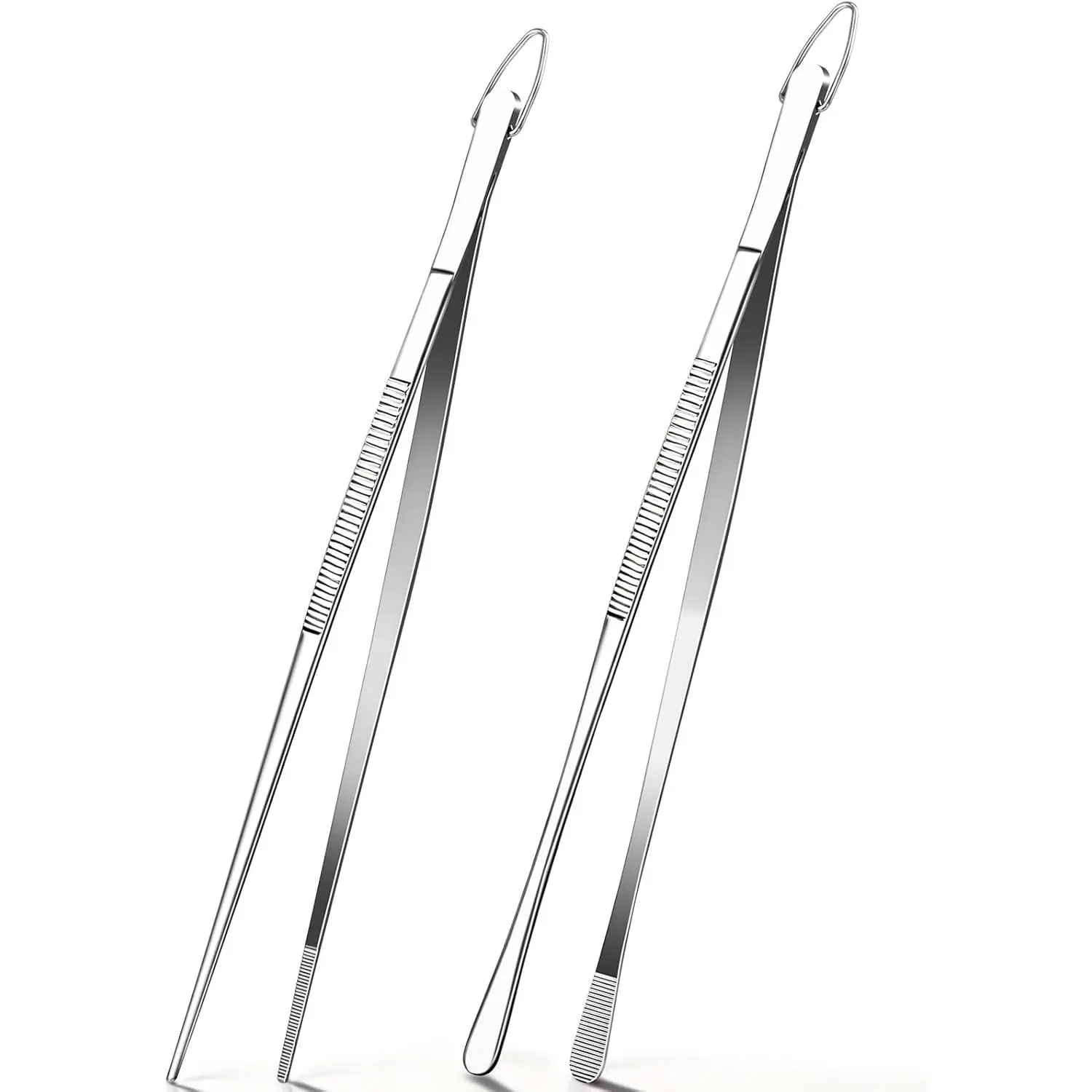 12 PCS 2 Inch Kitchen Tweezer Tongs,  Stainless Steel Round & Precision Pointed Tip Extra Long Tweezers Multi-Use Kitchen Tweezers for Cooking, BBQ, plating, Grilling & Food Prep, Utensils