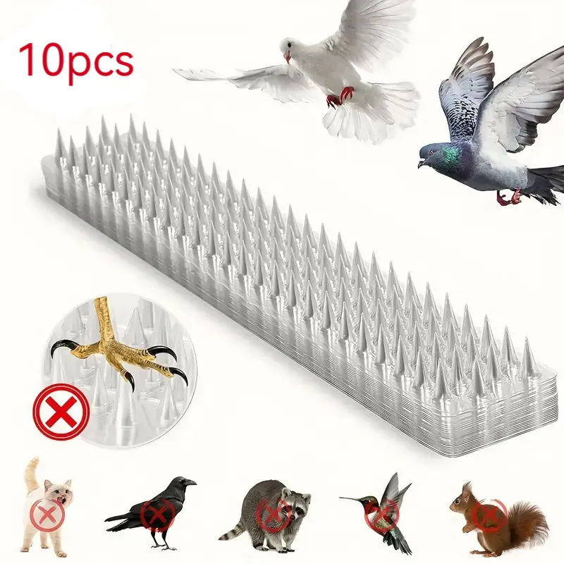 10pcs Outdoor Bird Deterrent Spikes with Long Protection Nails, Pet Safe Multi-Functional Safety Easy Install Anti-Bird Pigeons, Raccoons, Squirrels Animals Barriers for Balcony Garden Wall Roof