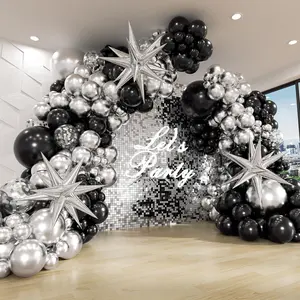 Black & Silver Balloon Garland Arch Kit – 3 Star Balloons, Metallic Silver & Black Balloons for Birthday, Graduation, Baby Shower & New Year’s Party Decorations