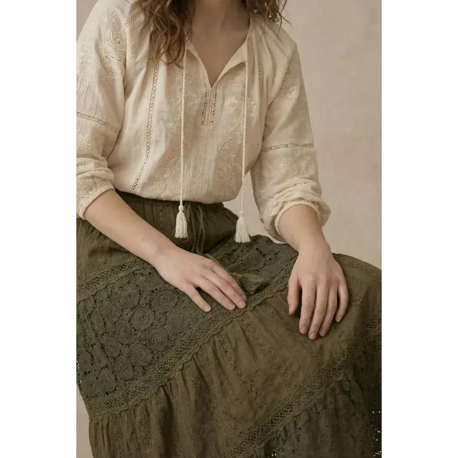 Women's Modest Islamic Lace Maxi Skirt - Rosalie Style, Elastic Waist, Casual All-Seasons Elegant Bottom Wear