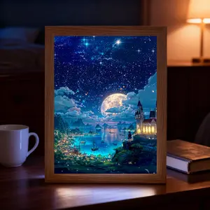 Creative Moonlit Field Mirror, LED Art Frame, Wall or Table Decor, Three Light Color Adjustments, Birthday Gift, Thanksgiving or Christmas Present