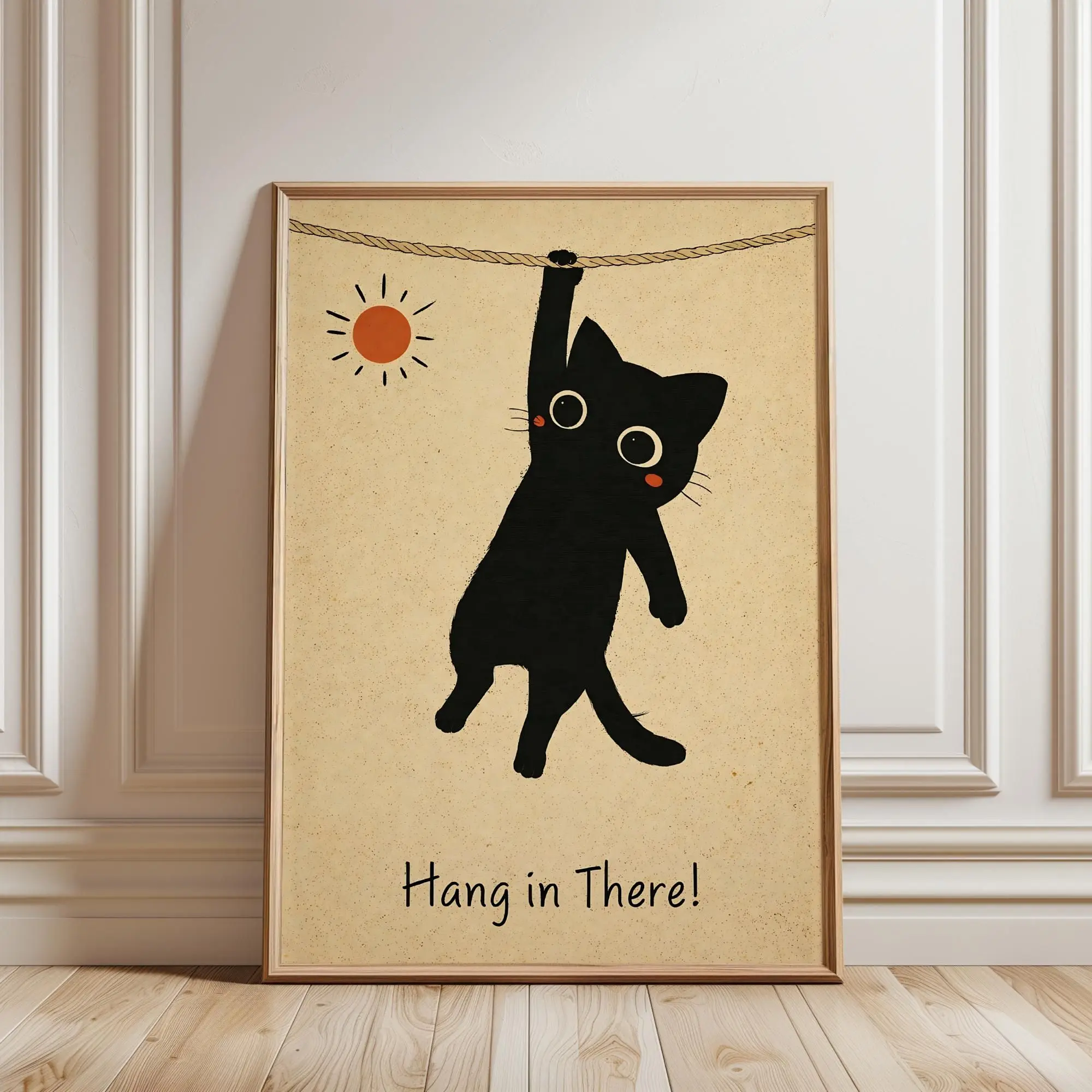 [SALE UP TO 40%] [Unframed] Hang in There Black Cat Poster, Funny Motivational Wall Art, Cute Mid Century Print, Inspirational Office Decor, Cat Lover Gift, Room Decor