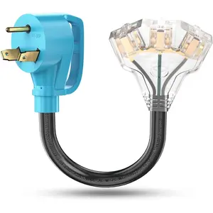 30 Amp to 110V RV/Generator Distribution Adapter Cord, NEMA TT-30P Male to 3X 5-15R/5-20R T- Household Outlet Female with LED Power  3750W
