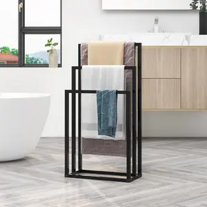 Freestanding Metal Towel Rack, 3-Tier Hand Towel Holder for Bathroom and Kitchen, Black, 33.86 x 17.71 x 8.66 Inch