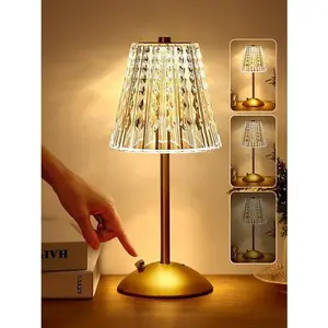 Cordless Lamp Crystal Dimmable Rechargeable Touch Battery Operated Vintage Ambient Light for Kitchen Bedroom Bathroom Shower College Gifts for Teenage Girls