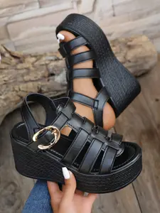 Comfortable Thick Sole Wedge Sandals (35-43), Wide Fit, Adjustable Ankle Strap, Breathable Laces, Non-Slip Sole, Summer Footwear