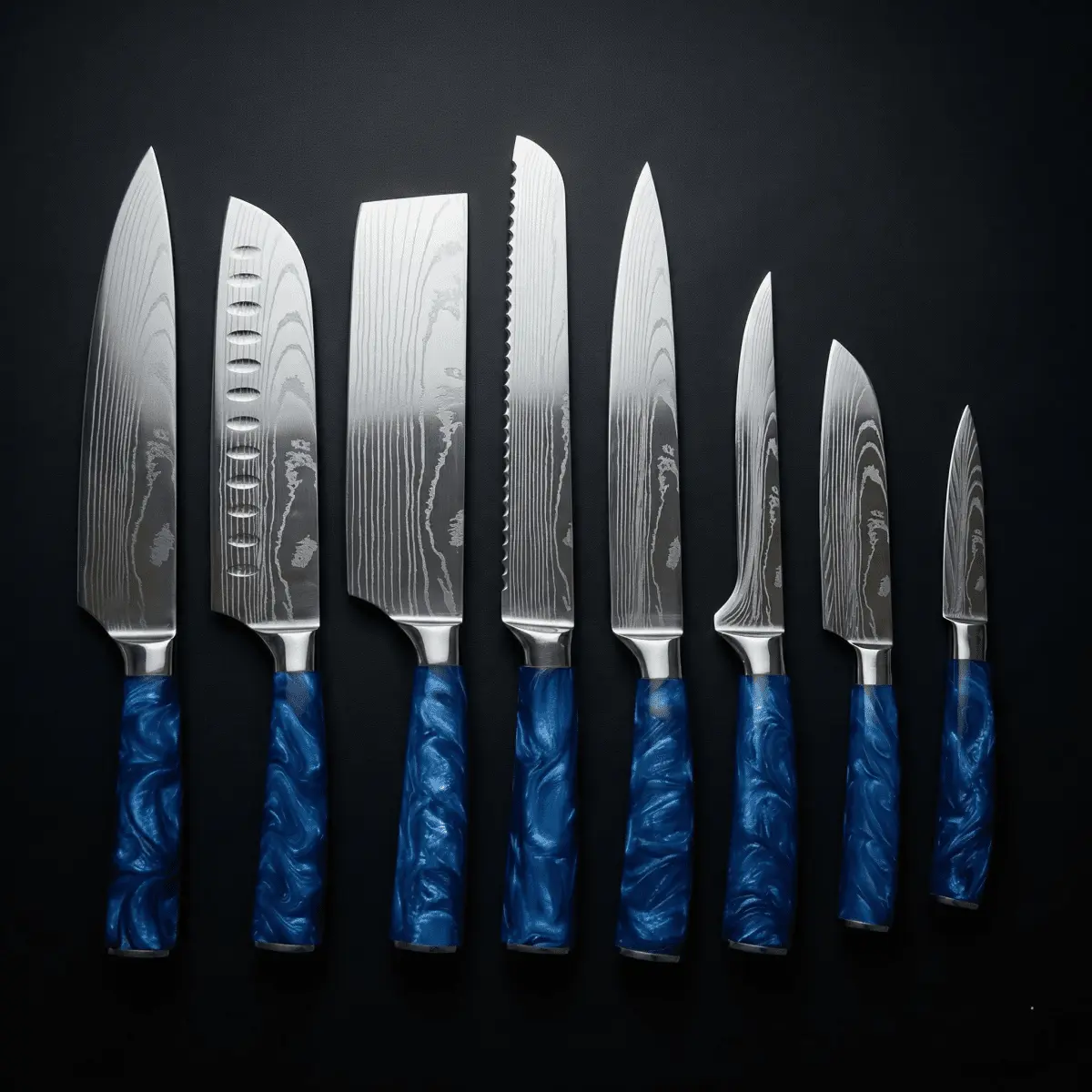 Japanese Damascus Knife Set – 8-Piece Balanced Profile