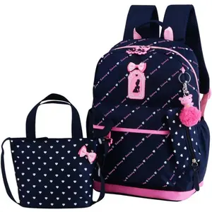 3 count Heart Printing Backpack Sets Bowknot Primary Schoolbag Travel Daypack  Bag Girls Rucksack knapsack